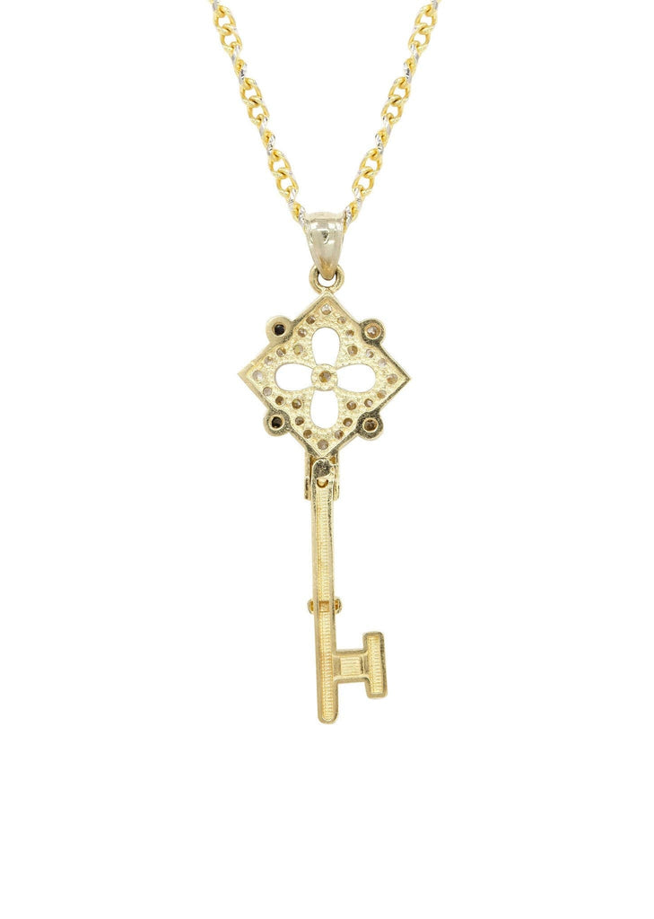 10K Yellow Gold Fancy Link Chain & Cz Key Pendant | Appx. 9.3 Gram chain & pendant FROST NYC 