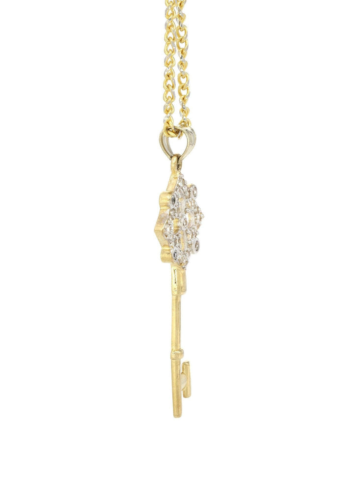 10K Yellow Gold Fancy Link Chain & Cz Key Pendant | Appx. 9.3 Gram chain & pendant FROST NYC 