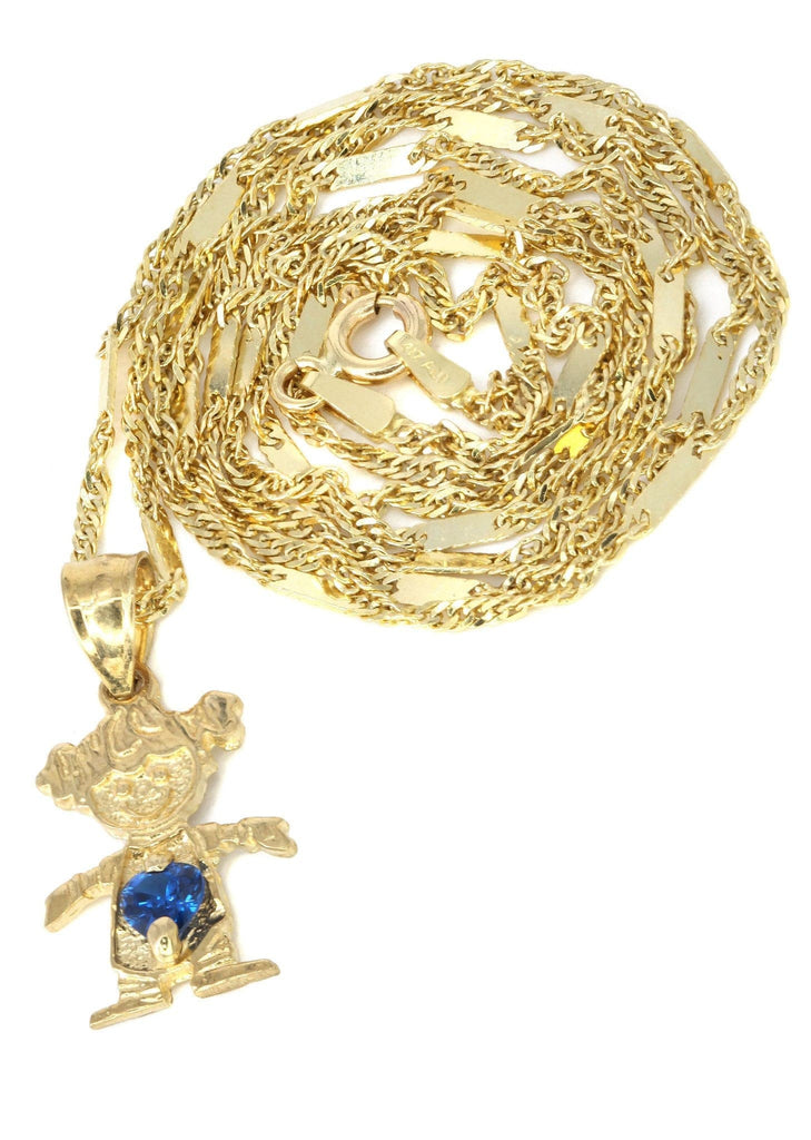 10K Yellow Gold Fancy Link Chain & Cz Children Pendant | Appx. 3.8 Grams chain & pendant FROST NYC 