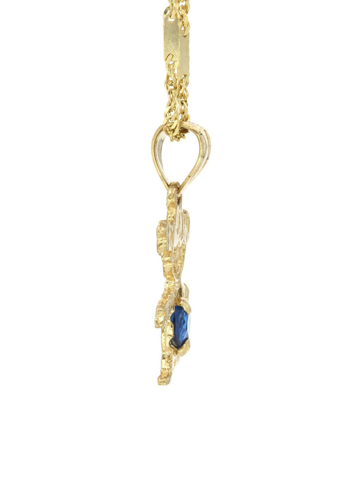 10K Yellow Gold Fancy Link Chain & Cz Children Pendant | Appx. 3.8 Grams chain & pendant FROST NYC 