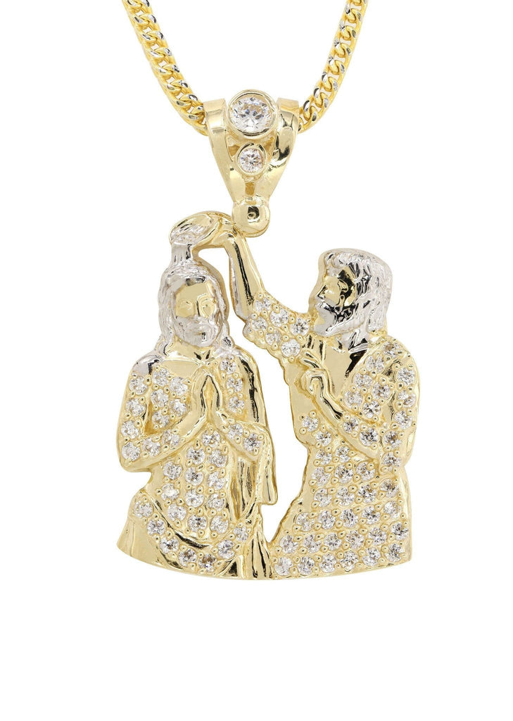 10K Yellow Gold Franco Chain & Cz Jesus Piece Chain | Appx. 15.3 Grams chain & pendant FROST NYC 