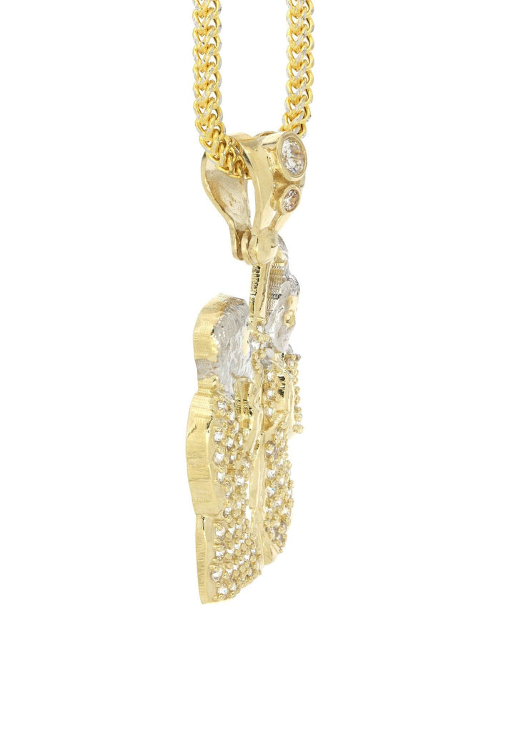 10K Yellow Gold Franco Chain & Cz Jesus Piece Chain | Appx. 15.3 Grams chain & pendant FROST NYC 