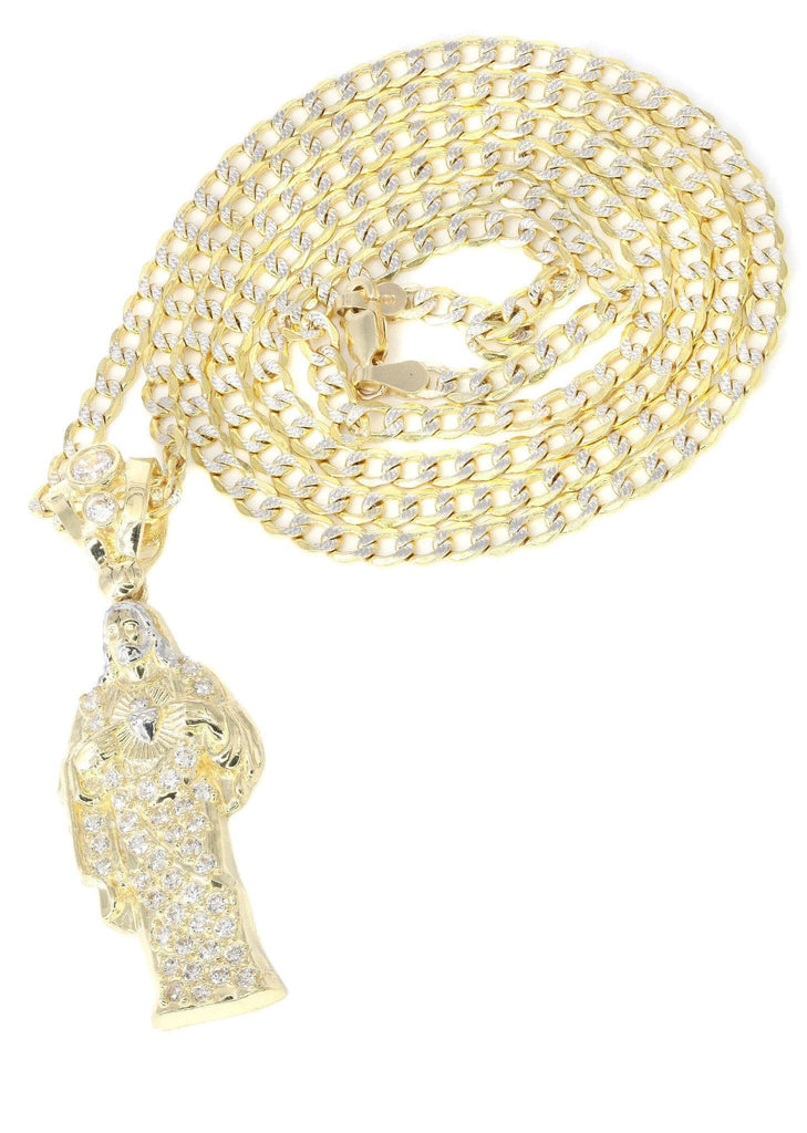 10K Yellow Gold Pave Cuban Chain & Cz Jesus Piece Chain | Appx. 9.8 Grams chain & pendant FROST NYC 