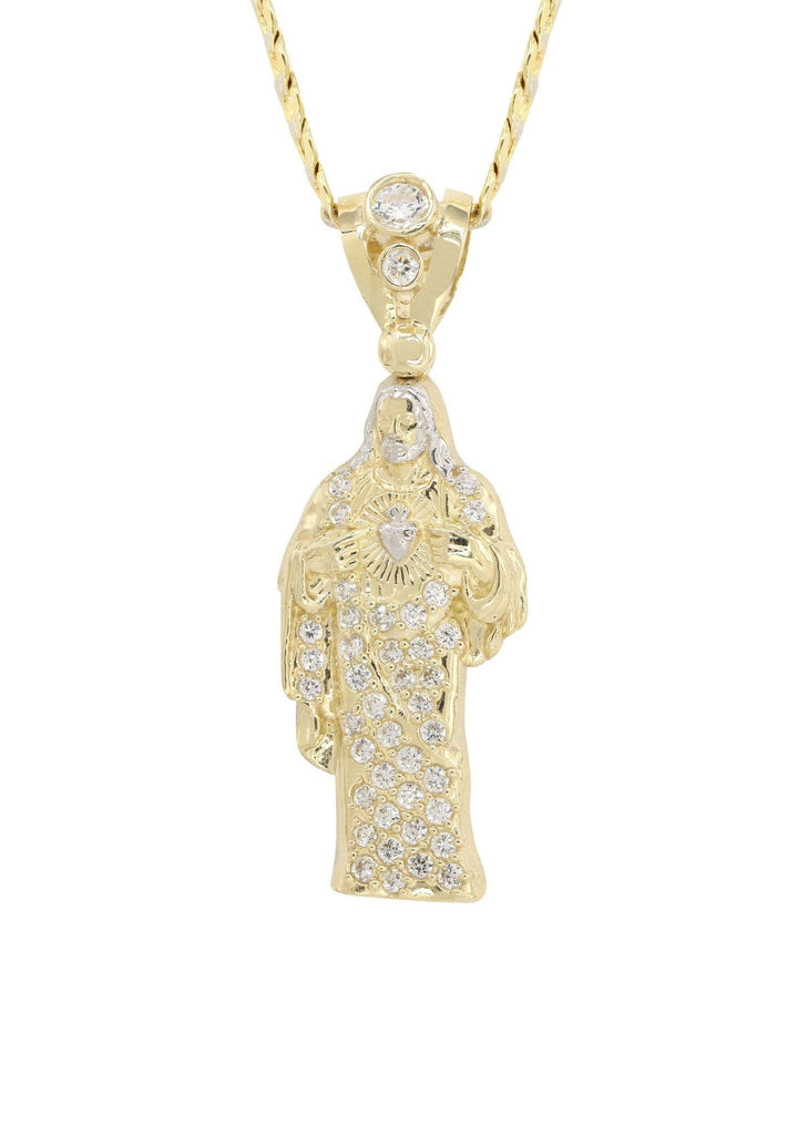 10K Yellow Gold Pave Cuban Chain & Cz Jesus Piece Chain | Appx. 9.8 Grams chain & pendant FROST NYC 