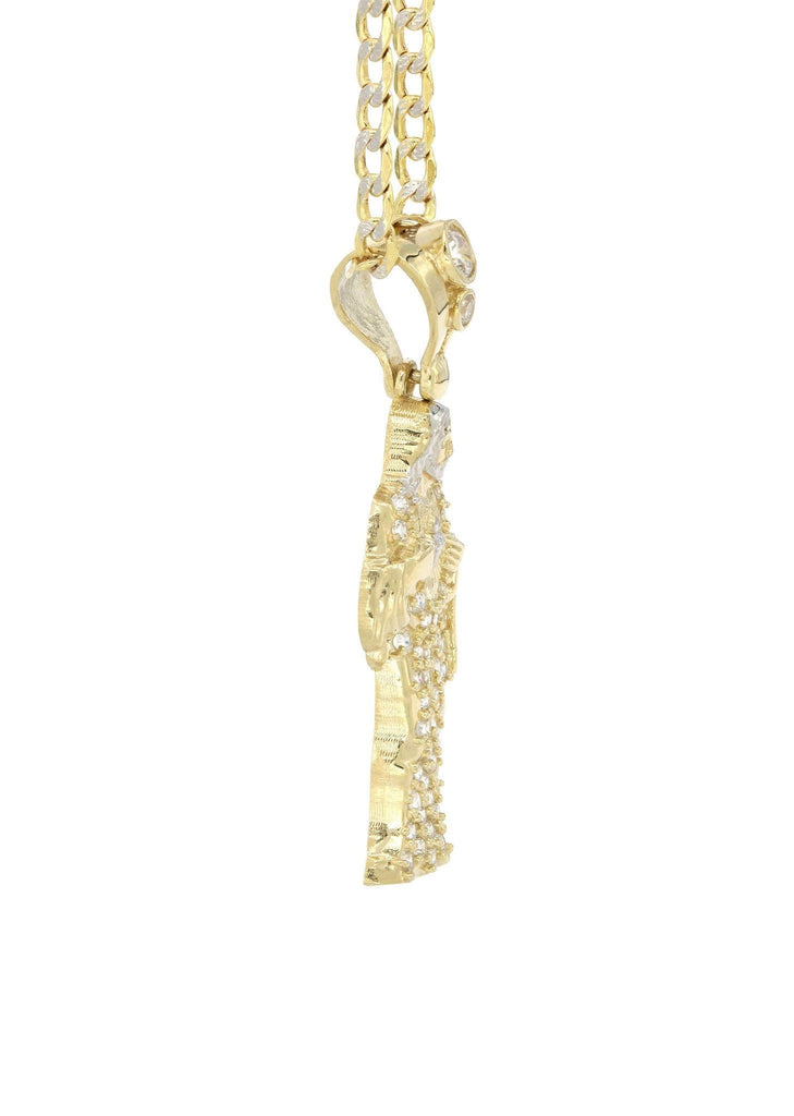 10K Yellow Gold Pave Cuban Chain & Cz Jesus Piece Chain | Appx. 9.8 Grams chain & pendant FROST NYC 