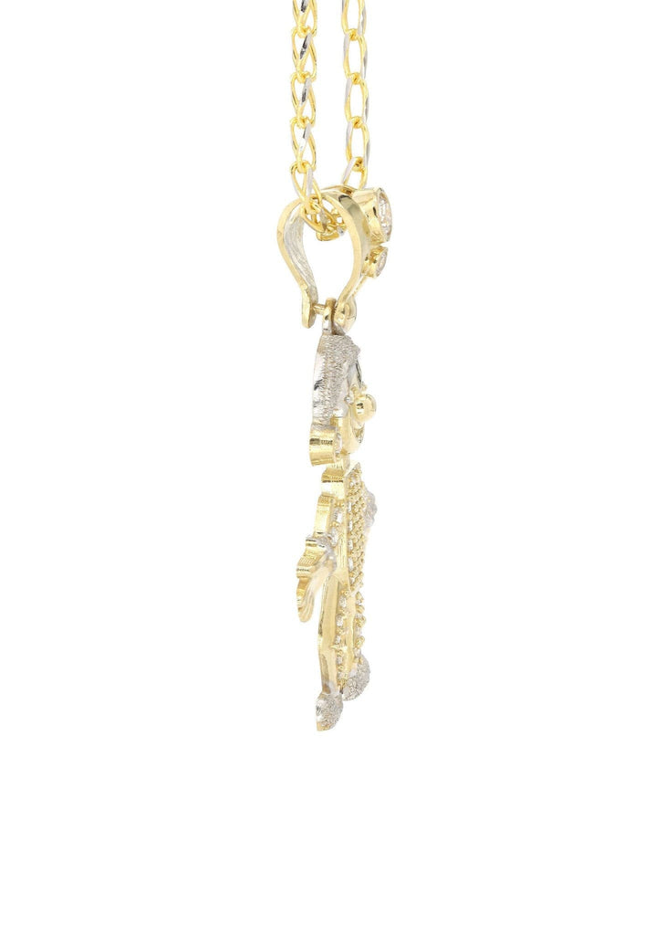 10K Yellow Gold Fancy Link Chain & Cz Children Pendant | Appx. 12.8 Grams chain & pendant FROST NYC 