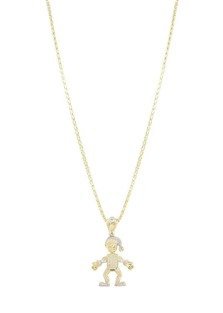 10K Yellow Gold Fancy Link Chain & Cz Children Pendant | Appx. 12.8 Grams chain & pendant FROST NYC 