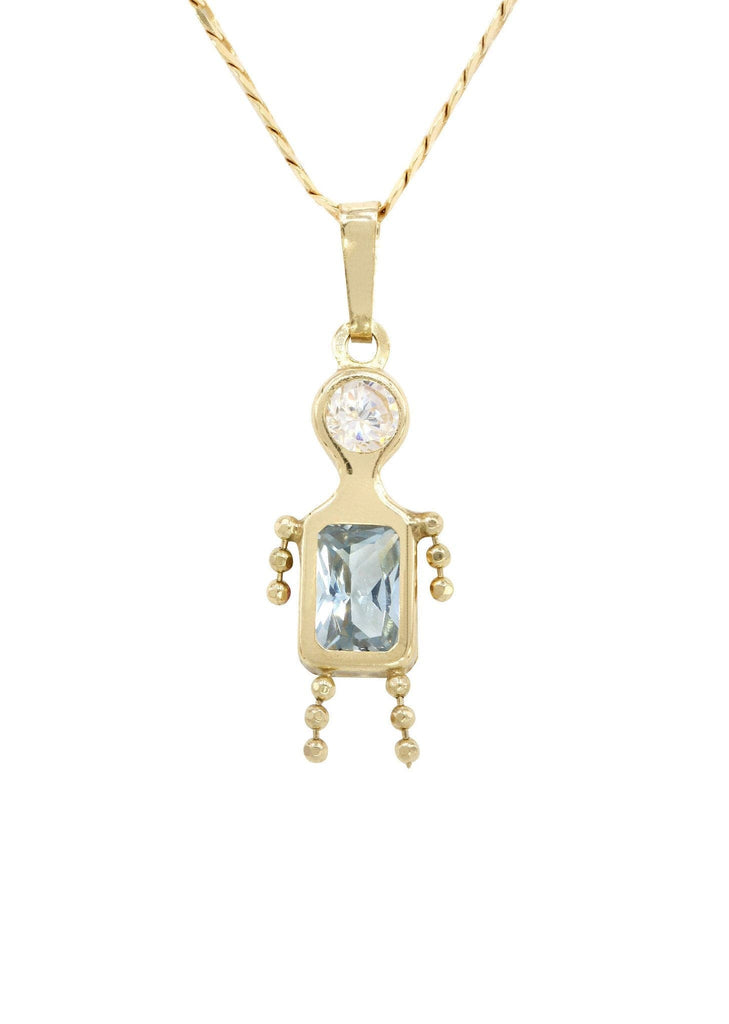 10K Yellow Gold Figaro Chain & Cz Children Pendant | Appx. 5.8 Grams chain & pendant FROST NYC 