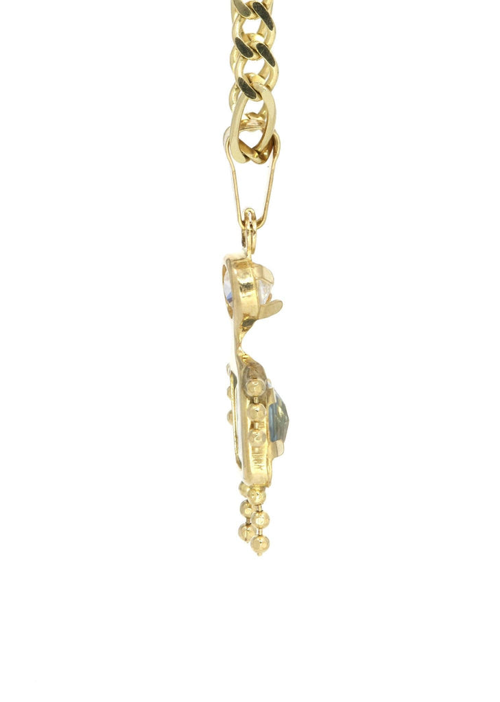 10K Yellow Gold Figaro Chain & Cz Children Pendant | Appx. 5.8 Grams chain & pendant FROST NYC 