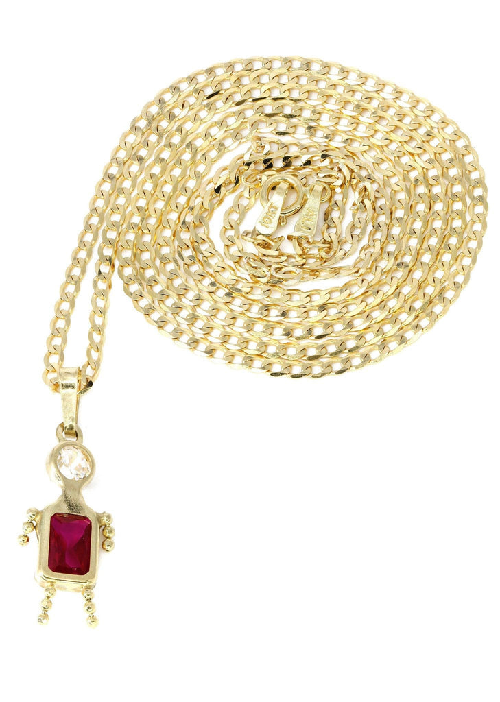 10K Yellow Gold Cuban Chain & Cz Children Pendant | Appx. 3.8 Grams chain & pendant FROST NYC 