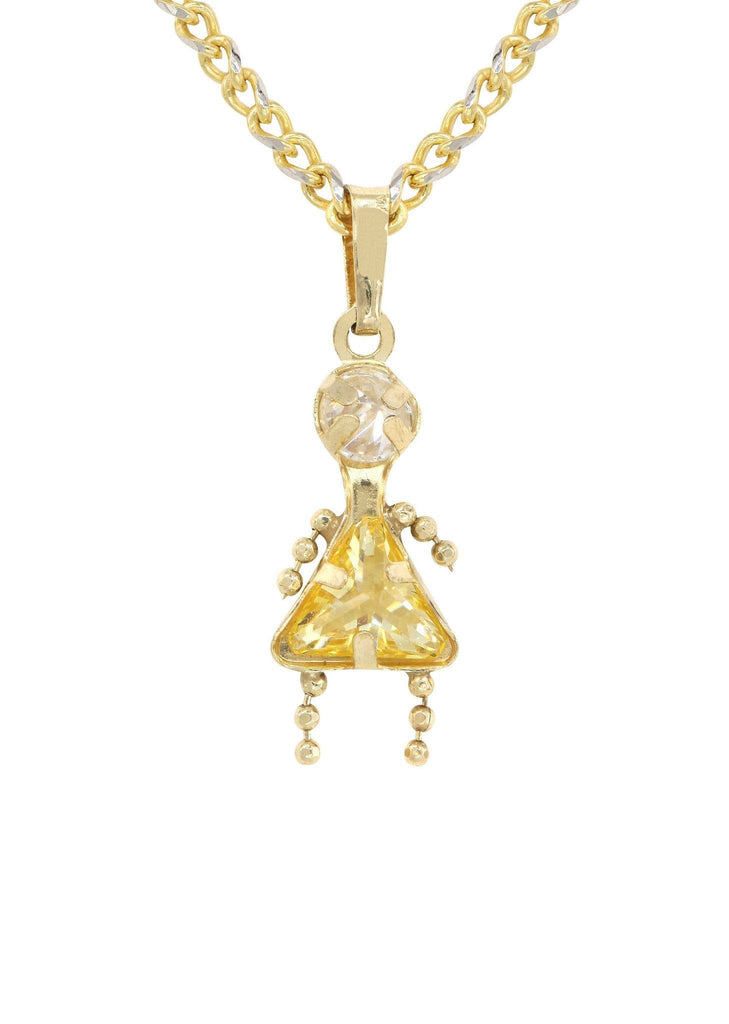 10K Yellow Gold Fancy Link Chain & Cz Children Pendant | Appx. 7.8 Grams chain & pendant FROST NYC 