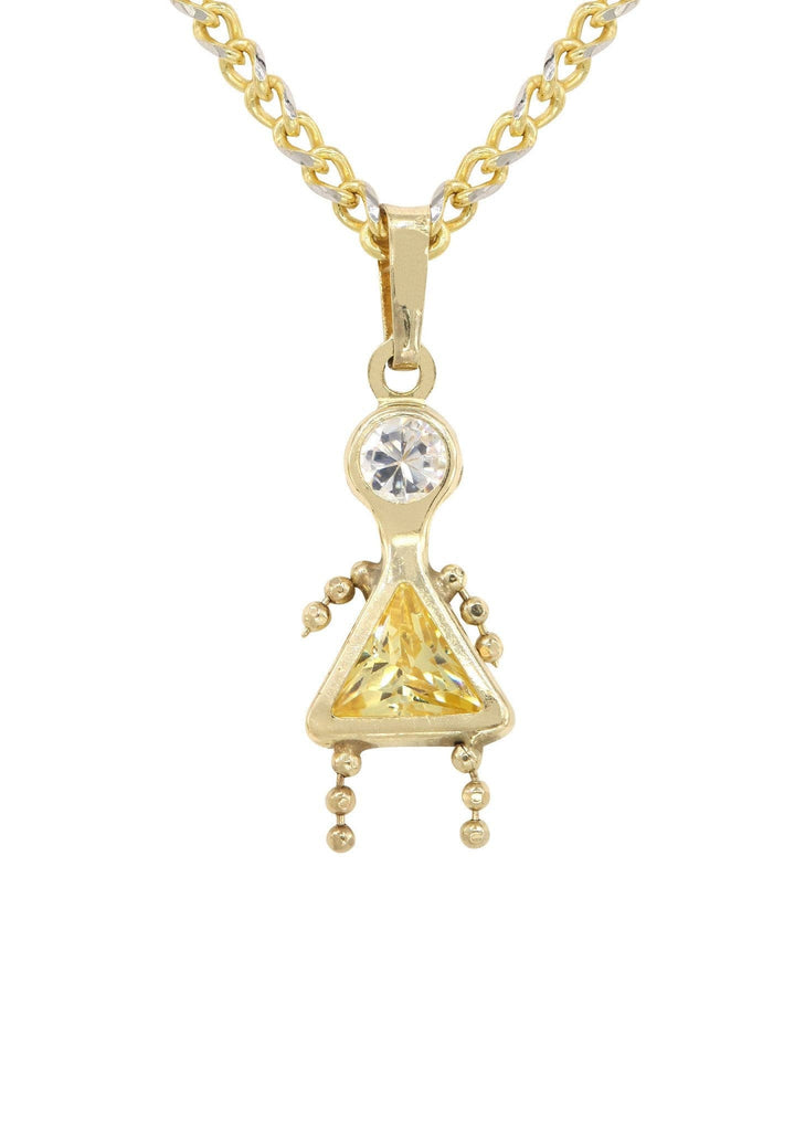 10K Yellow Gold Fancy Link Chain & Cz Children Pendant | Appx. 7.8 Grams chain & pendant FROST NYC 