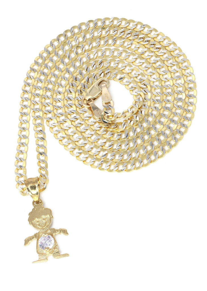 10K Yellow Gold Pave Cuban Chain & Cz Children Pendant | Appx. 7.4 Grams chain & pendant FROST NYC 