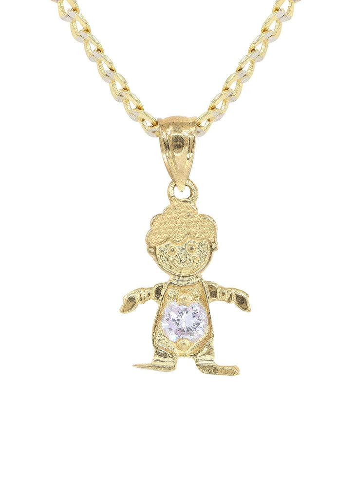 10K Yellow Gold Pave Cuban Chain & Cz Children Pendant | Appx. 7.4 Grams chain & pendant FROST NYC 