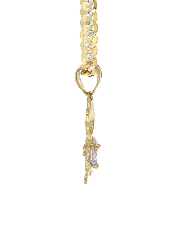 10K Yellow Gold Pave Cuban Chain & Cz Children Pendant | Appx. 7.4 Grams chain & pendant FROST NYC 