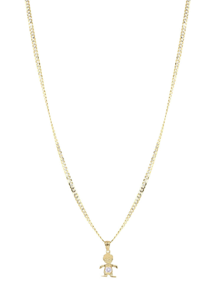 10K Yellow Gold Pave Cuban Chain & Cz Children Pendant | Appx. 7.4 Grams chain & pendant FROST NYC 