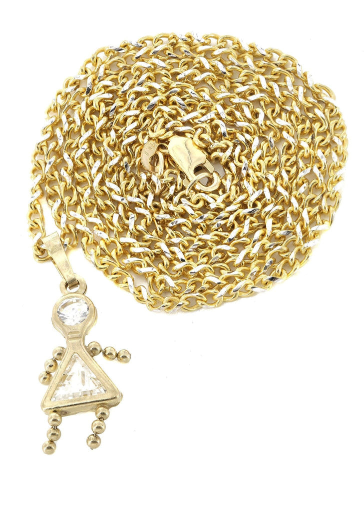 10K Yellow Gold Fancy Link Chain & Cz Children Pendant | Appx. 3.3 Grams chain & pendant FROST NYC 