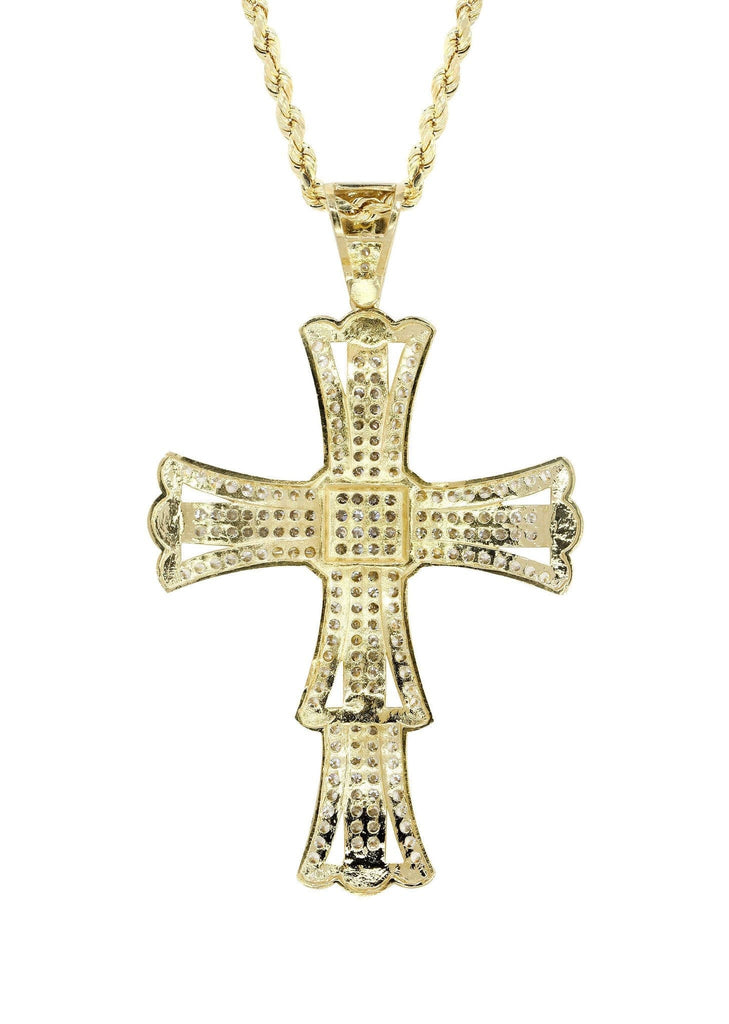 10K Yellow Gold Rope Chain & Cz Gold Cross Necklace | Appx. 19 Grams chain & pendant FROST NYC 