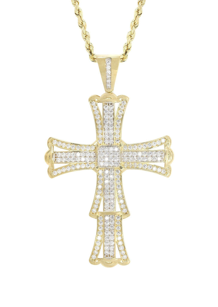 10K Yellow Gold Rope Chain & Cz Gold Cross Necklace | Appx. 19 Grams chain & pendant FROST NYC 