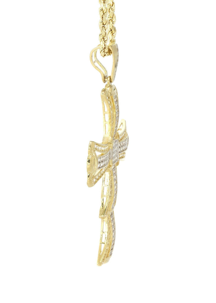 10K Yellow Gold Rope Chain & Cz Gold Cross Necklace | Appx. 19 Grams chain & pendant FROST NYC 