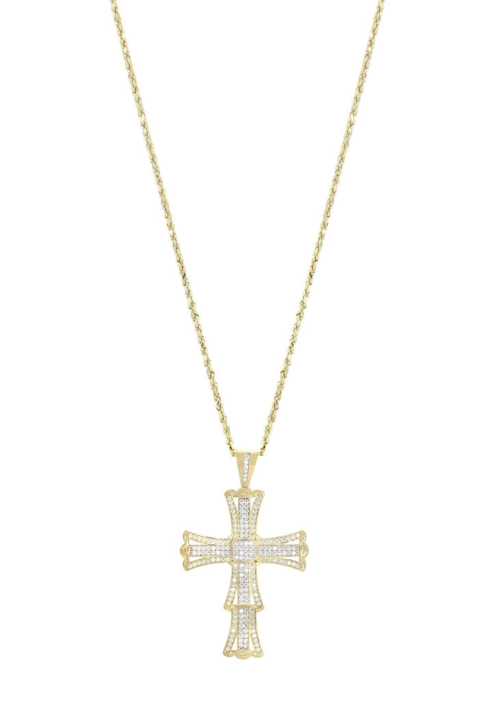 10K Yellow Gold Rope Chain & Cz Gold Cross Necklace | Appx. 19 Grams chain & pendant FROST NYC 