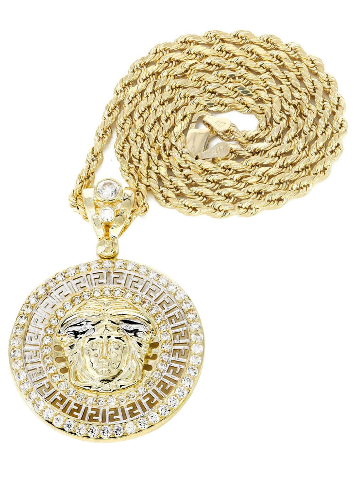 10K Yellow Gold Rope Chain & Medusa Style Pendant | Appx. 15.7 Grams chain & pendant FROST NYC 