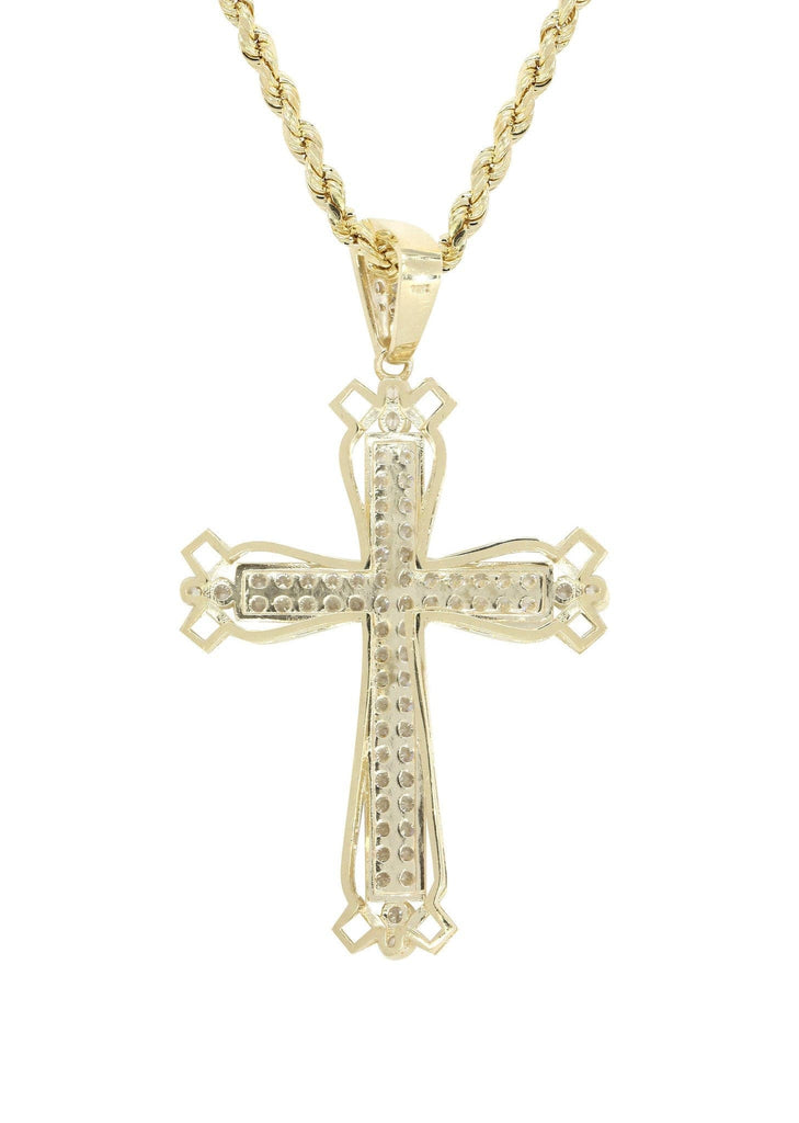 10K Yellow Gold Rope Chain & Cz Gold Cross Necklace | Appx. 14.3 Grams chain & pendant FROST NYC 