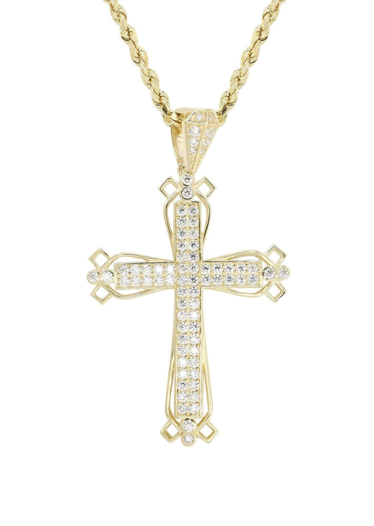 10K Yellow Gold Rope Chain & Cz Gold Cross Necklace | Appx. 14.3 Grams chain & pendant FROST NYC 