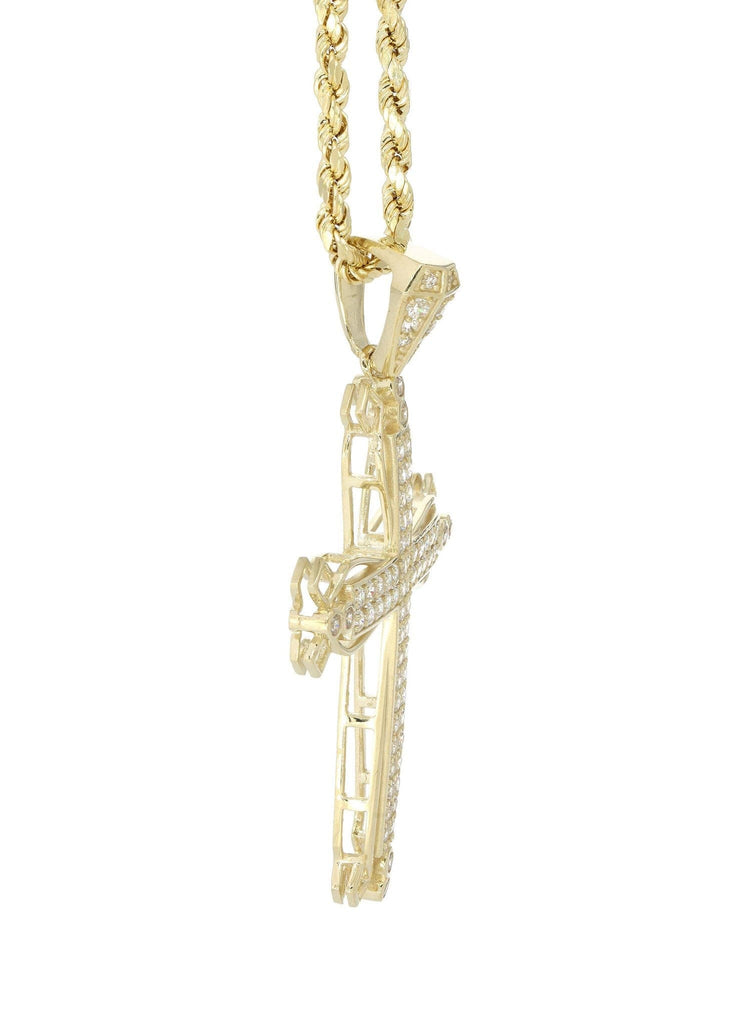 10K Yellow Gold Rope Chain & Cz Gold Cross Necklace | Appx. 14.3 Grams chain & pendant FROST NYC 