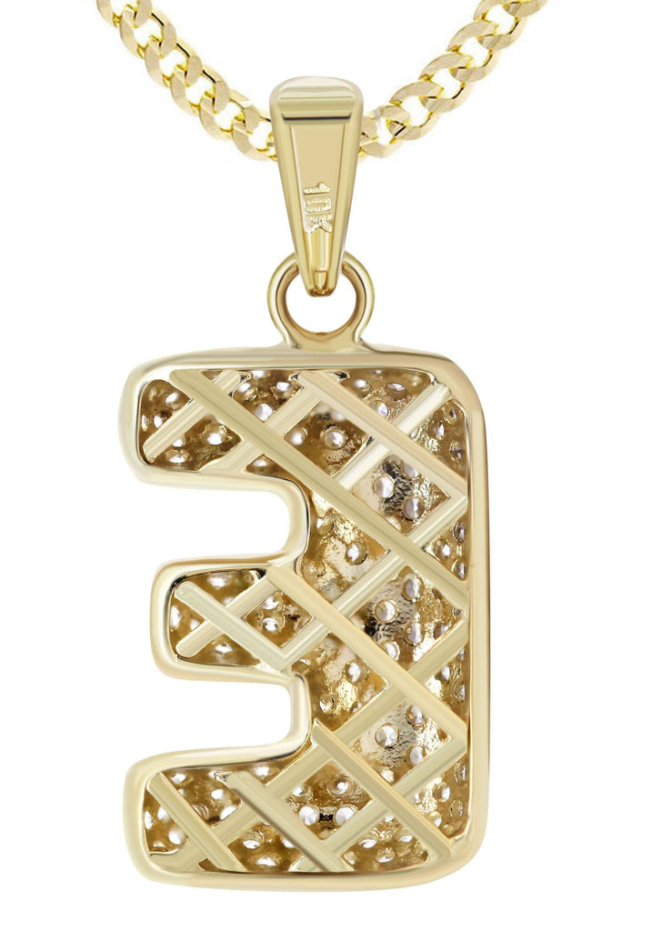 10K Yellow Gold Cuban Chain & Bubble Letter "E" Cz Pendant | Appx. 13.3 Grams chain & pendant FrostNYC 