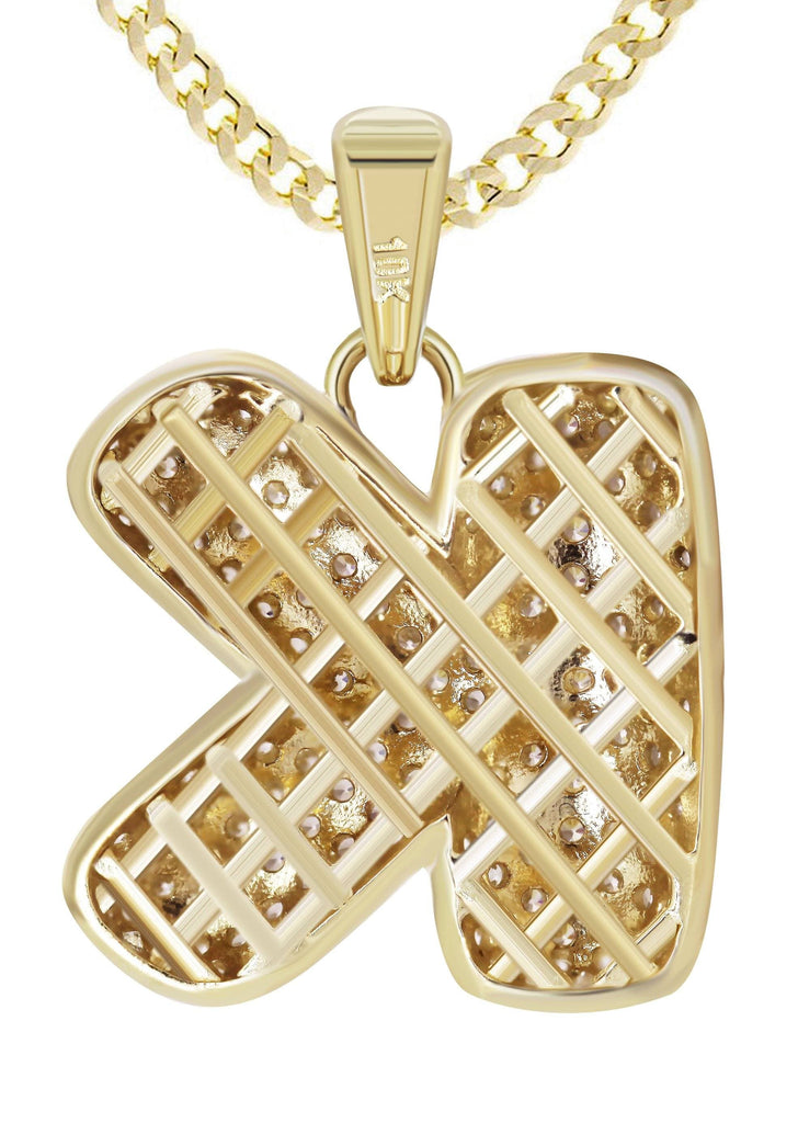 10K Yellow Gold Cuban Chain & Bubble Letter "K" Cz Pendant | Appx. 14.7 Grams chain & pendant FrostNYC 