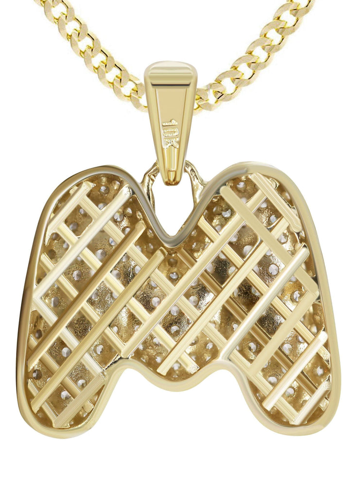 10K Yellow Gold Cuban Chain & Bubble Letter "M" Cz Pendant | Appx. 14.9 Grams chain & pendant FrostNYC 