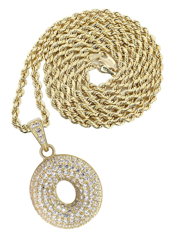 10K Yellow Gold Rope Chain & Bubble Letter "O" Cz Pendant | Appx. 13.5 Grams chain & pendant FrostNYC 