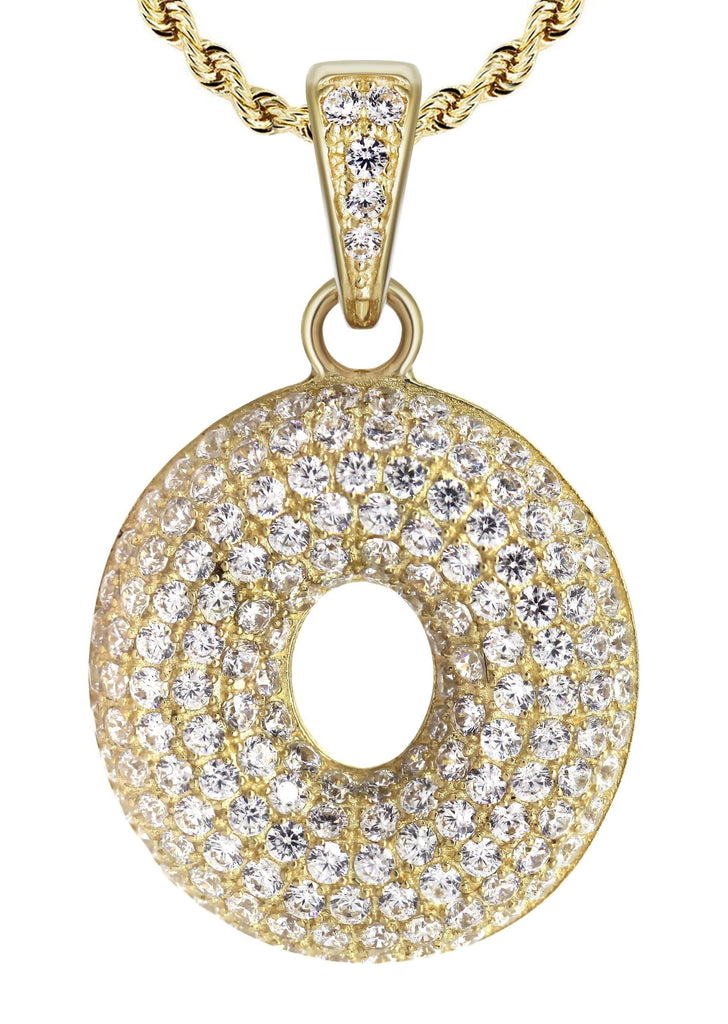 10K Yellow Gold Rope Chain & Bubble Letter "O" Cz Pendant | Appx. 13.5 Grams chain & pendant FrostNYC 