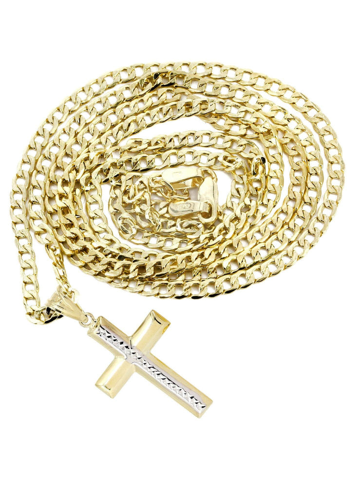 10K Gold Cuban Link & Gold Cross Pendant | 3.58 Grams chain & pendant FROST NYC 