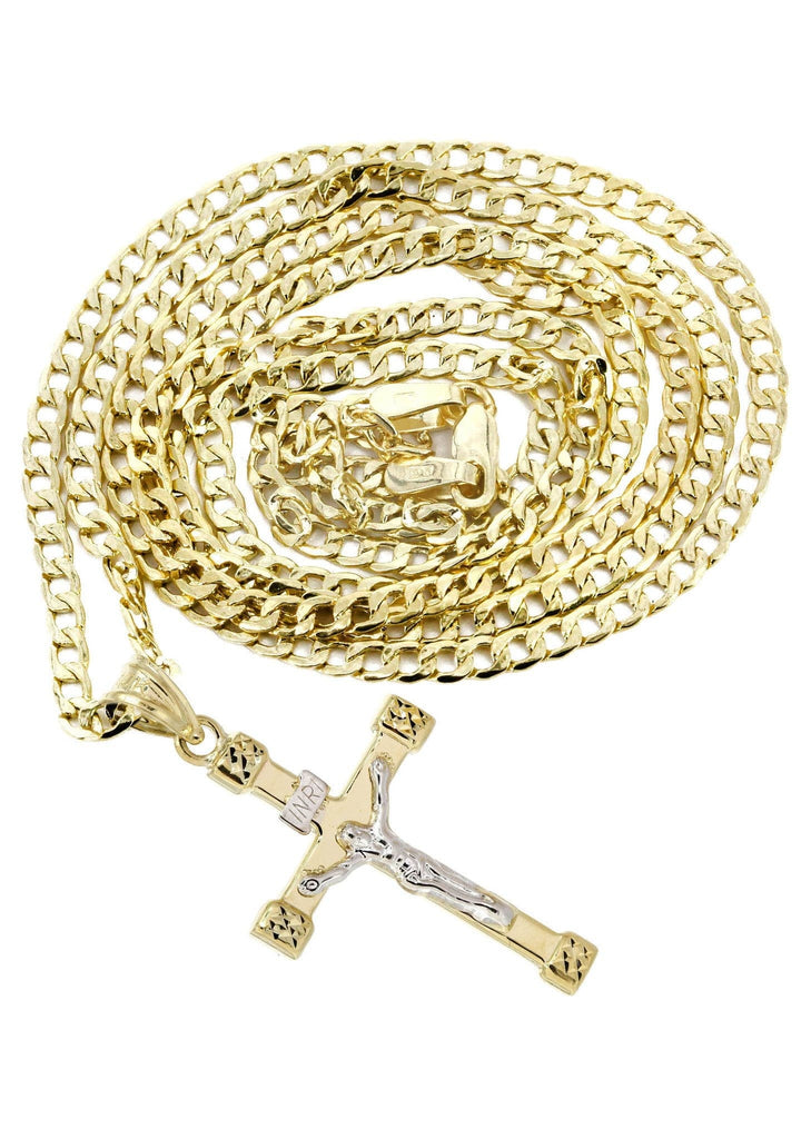 10K Gold Cuban Link & Gold Cross Pendant | 4.17 Grams chain & pendant FROST NYC 