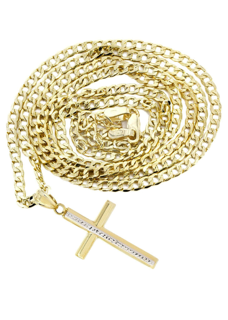 10K Gold Cuban Link & Gold Cross Pendant | 4.51 Grams chain & pendant FROST NYC 