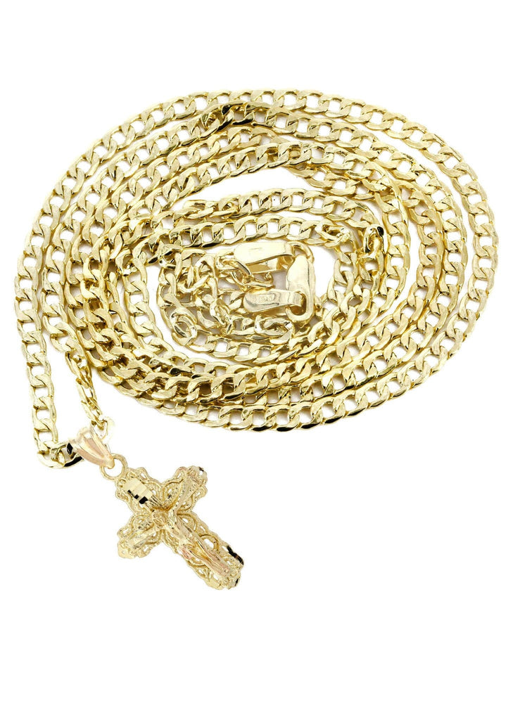 10K Gold Cuban Link & Gold Cross Pendant | 2.8 Grams chain & pendant FROST NYC 