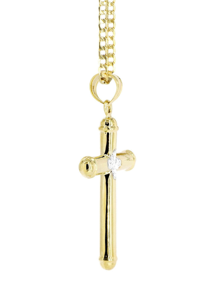 10K Gold Cuban Link & Gold Cross Pendant | 3.12 Grams chain & pendant FROST NYC 