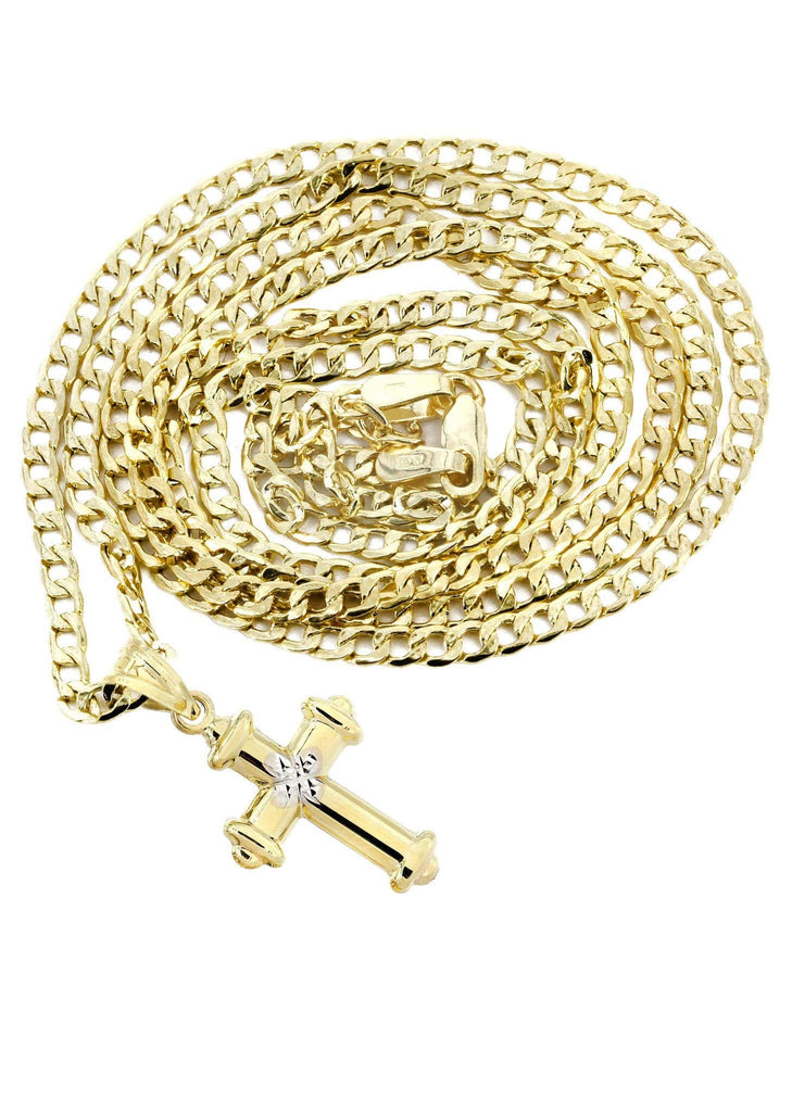 10K Gold Cuban Link & Gold Cross Pendant | 3.2 Grams chain & pendant FROST NYC 