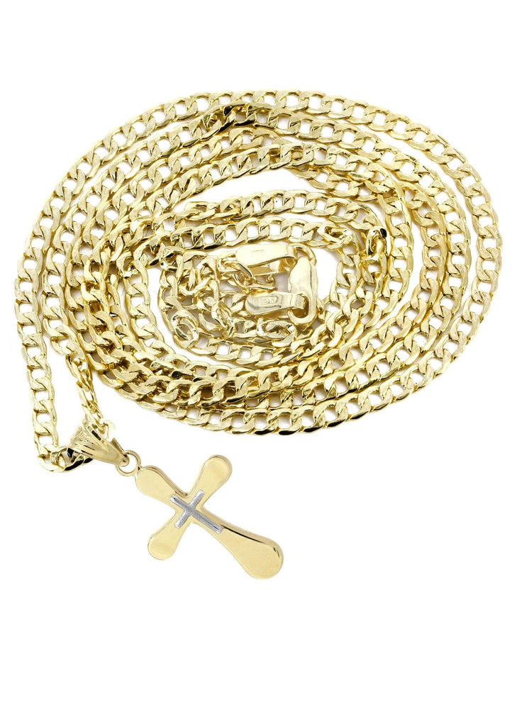 10K Gold Cuban Link & Gold Cross Pendant | 3.4 Grams chain & pendant FROST NYC 