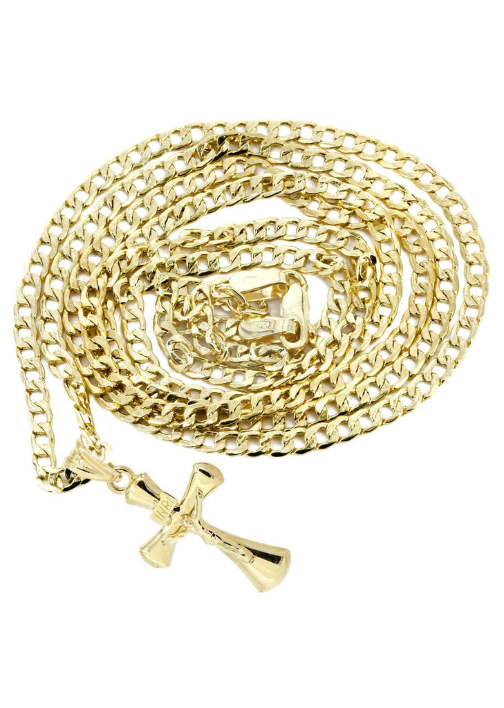 10K Gold Cuban Link & Gold Cross Pendant | 3.66 Grams chain & pendant FROST NYC 