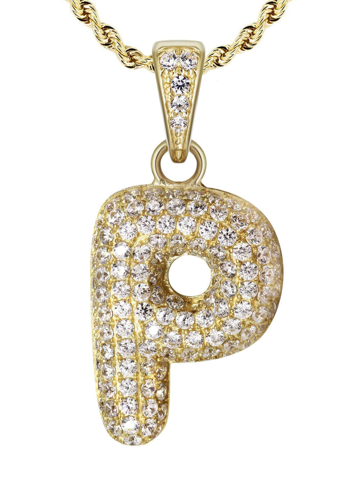 10K Yellow Gold Rope Chain & Bubble Letter "P" Cz Pendant | Appx. 12.8 Grams chain & pendant FrostNYC 