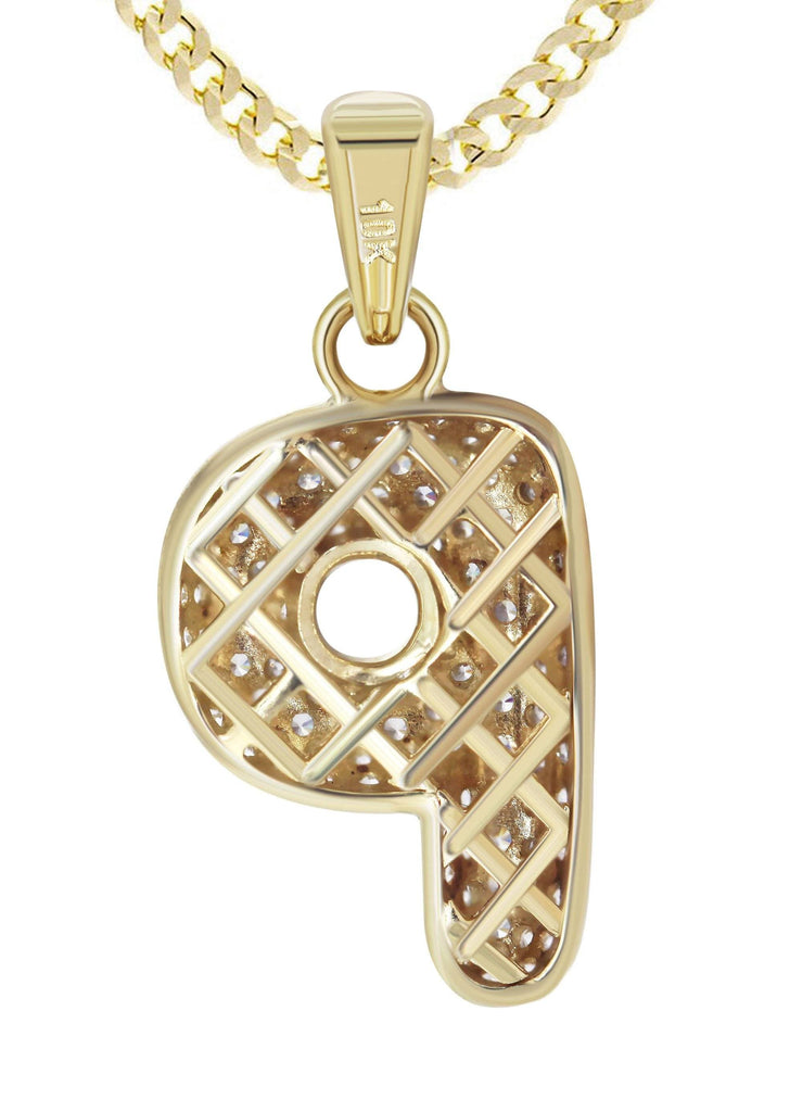 10K Yellow Gold Rope Chain & Bubble Letter "P" Cz Pendant | Appx. 12.8 Grams chain & pendant FrostNYC 