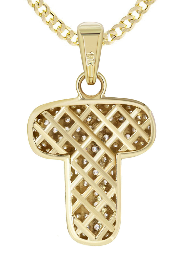 10K Yellow Gold Rope Chain & Bubble Letter "T" Cz Pendant | Appx. 13 Grams chain & pendant FrostNYC 