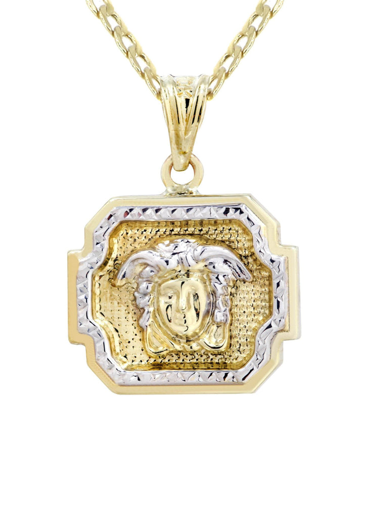 10K Gold Cuban Link Chain & Gold Medusa Style Pendant | 3.95 Grams chain & pendant FROST NYC 