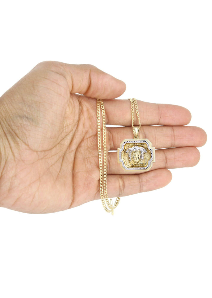 10K Gold Cuban Link Chain & Gold Medusa Style Pendant | 3.95 Grams chain & pendant FROST NYC 