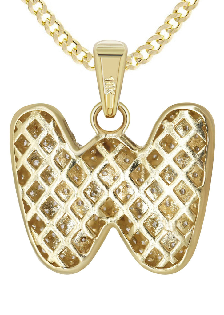 10K Yellow Gold Cuban Chain & Bubble Letter "W" Cz Pendant | Appx. 15.2 Grams chain & pendant FrostNYC 