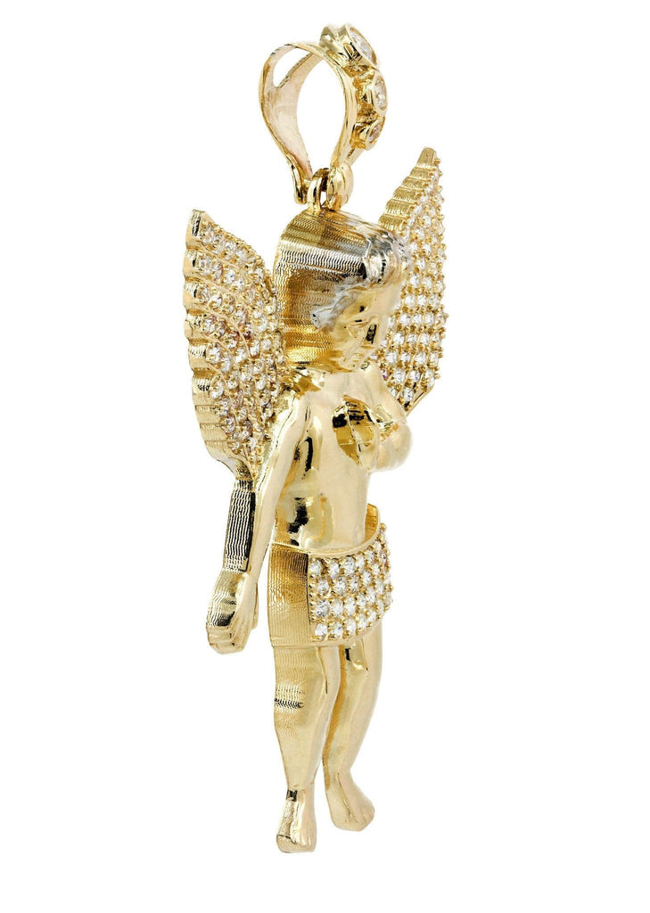 Big Angel & Cz 10K Yellow Gold Pendant. | 14.3 Grams MEN'S PENDANTS FROST NYC 