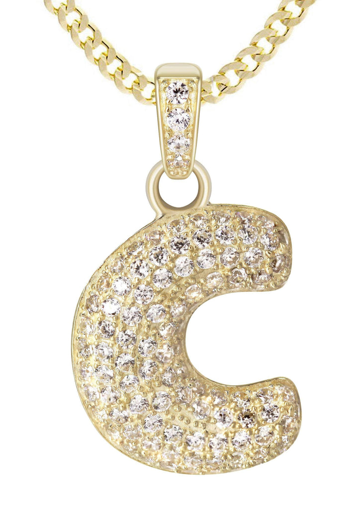 10K Yellow Gold Cuban Chain & "C" CZ Bubble Letter | Appx. 4.3 Grams BELOW200 FrostNYC 